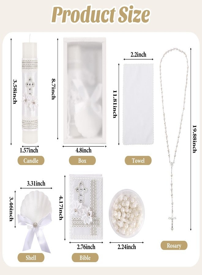 ROTEL 5 PCS Baptism Candle Set for Boys and Girls,White Baptism Kit Candle,Towel,Shell,Rosary &Bible for Baptismal Christening First Communion Gift,Velas para Bautizo De Niño o Niña - Image 2